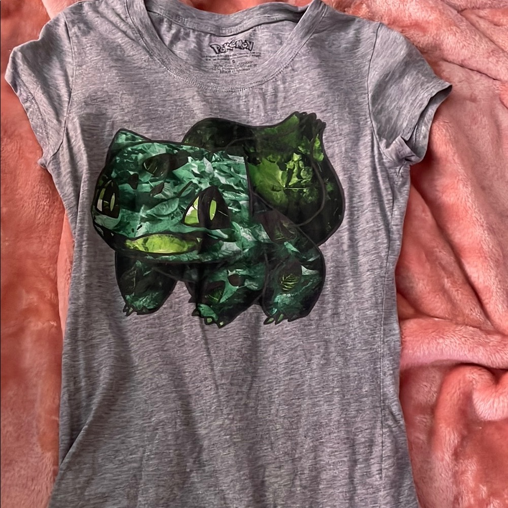 Pokemon Gray Tee with Green Character Design